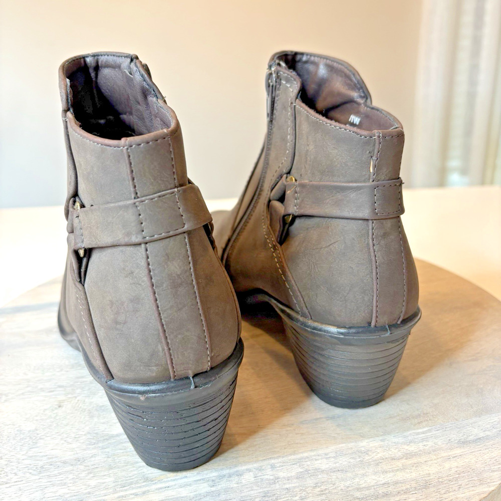 Easy Street Dawnta Brown Synethetic Ankle Boots Women's Size 11W Side Zipper - Picture 4 of 9